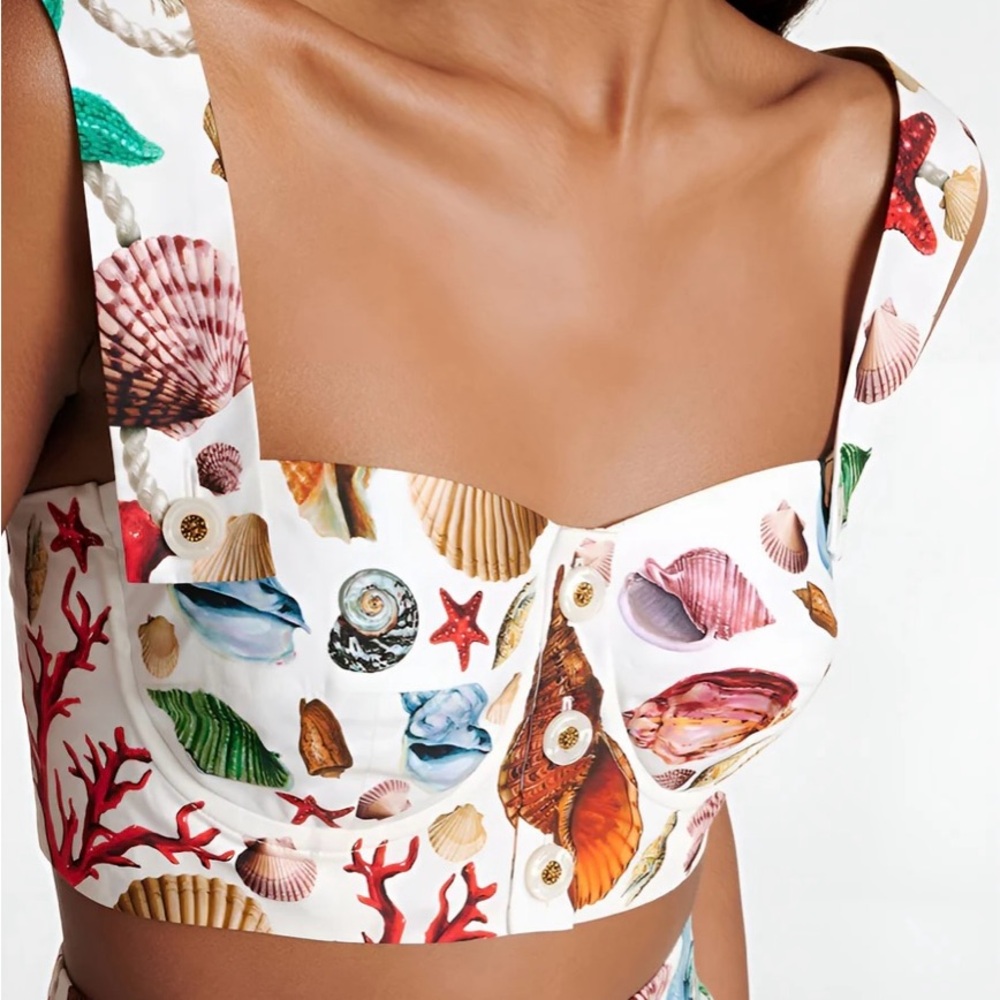 Seashell Print Tiered Maxi Skirt And Top Hawaii Florida Beach Dress - Picture 3 of 6